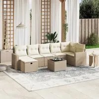 Set Divano da Giardino 8 pz con Cuscini Beige in Polyrattan 3263514