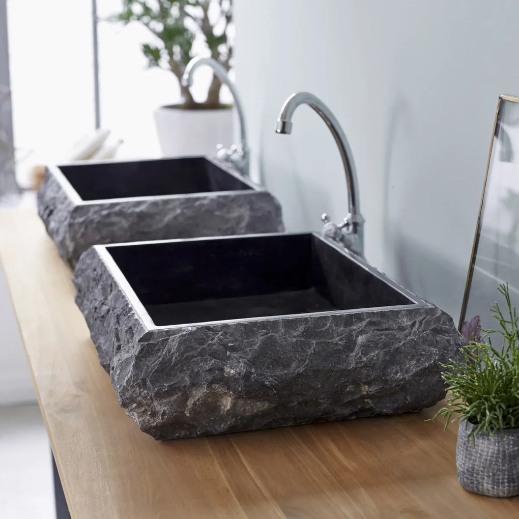 Tikamoon - Lavabo da appoggio in marmo grigio nero naturale design Tikamoon