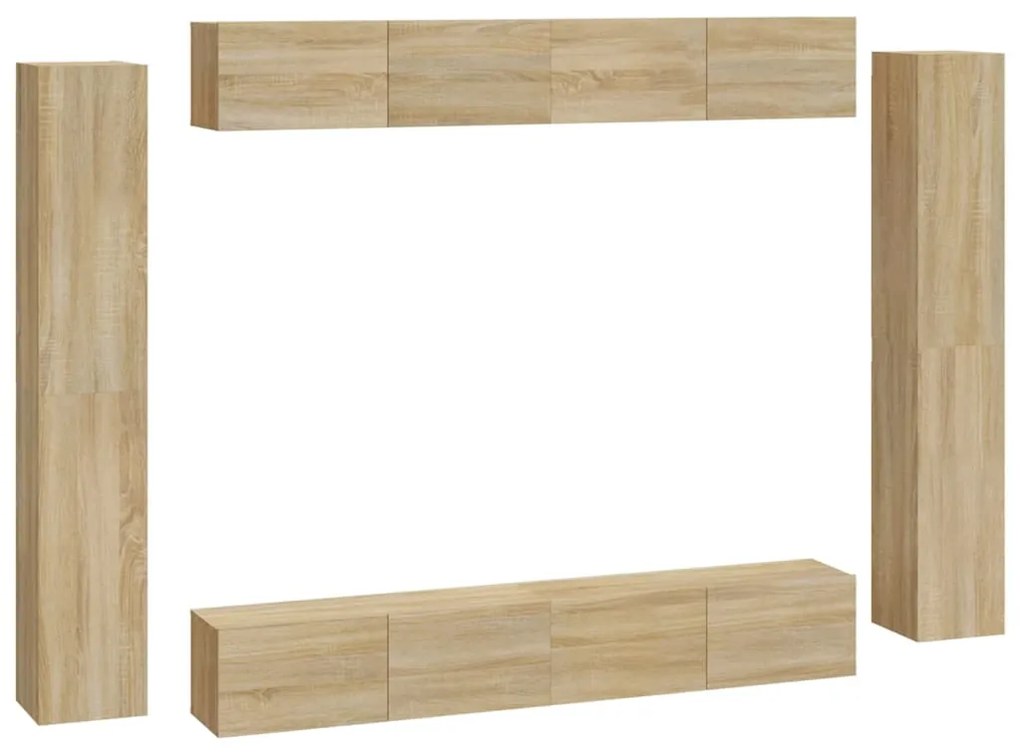 Set mobili porta tv 8pz rovere sonoma in legno multistrato