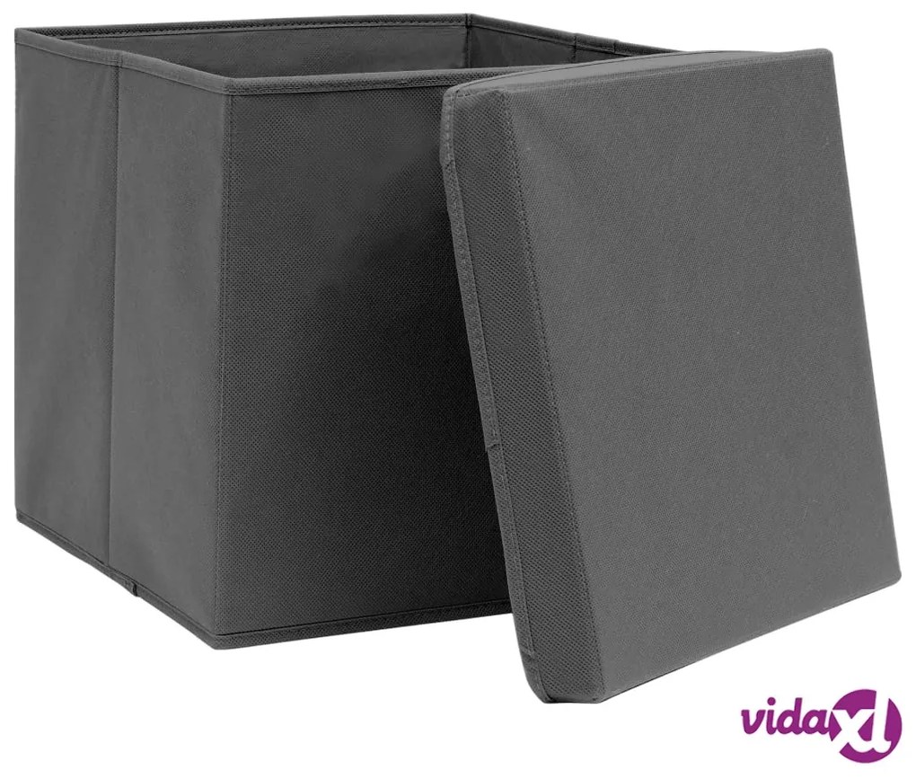 vidaXL Contenitori con Coperchi 4 pz 28x28x28 cm Grigio