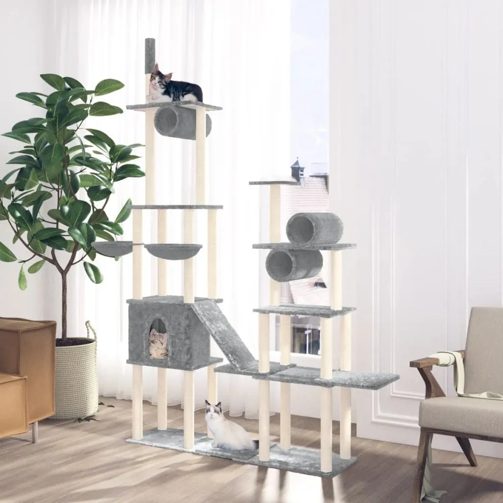 Albero Per Gatti Con Tiragraffi İn Sisal Grigio Chiaro 279 Cm /