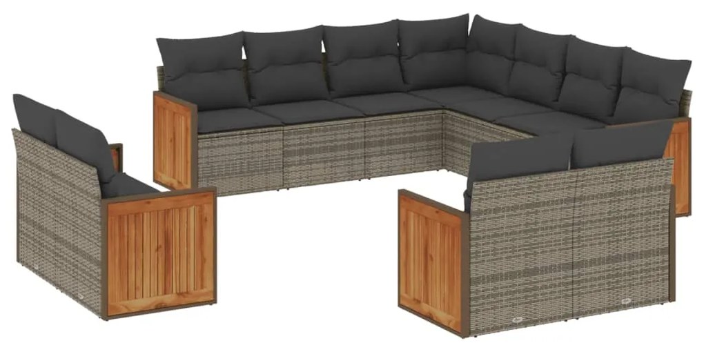 Set divani da giardino 11 pz con cuscini in polyrattan grigio