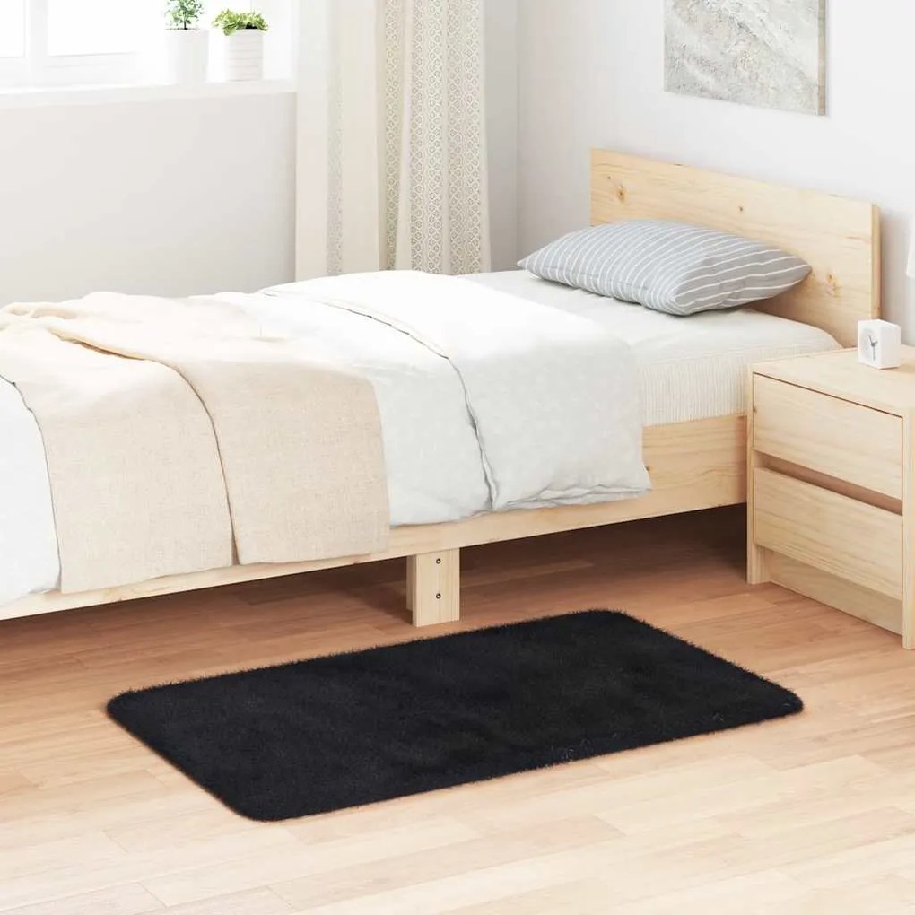 Tappeto Shaggy A Pelo Lungo Navarra Nero 60x100 Cm Poliestere /