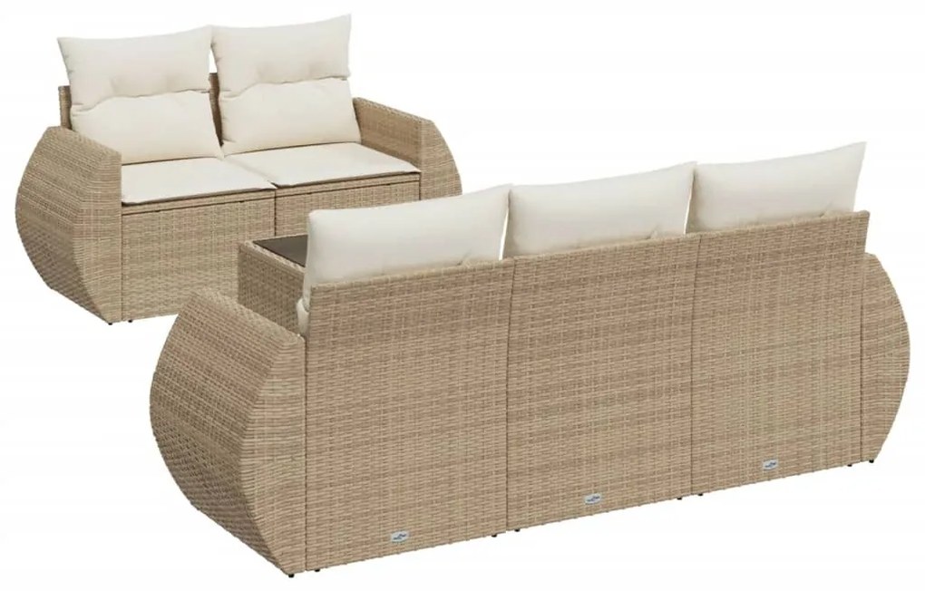 Set divano da giardino 6 pz con cuscini beige in polyrattan