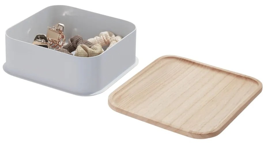 Scatola grigia con coperchio in legno di paulownia , 21,3 x 21,3 cm Eco - iDesign