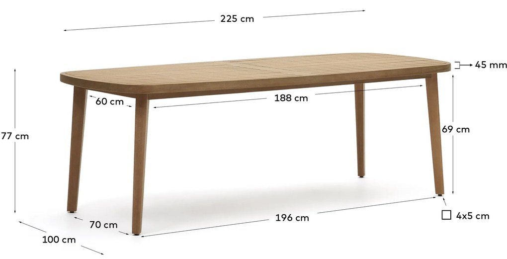 Kave Home - Tavolo 100% da esterni Maset in legno massello di eucalipto 225 x 100 cm FSC