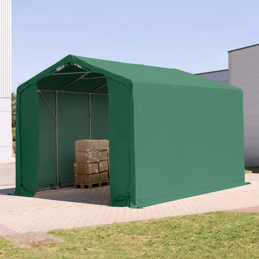 TOOLPORT 3x6 m tendostruttura, altezza 3,0m porta a cerniera, PVC 850, verde scuro, senza statica - (79860)