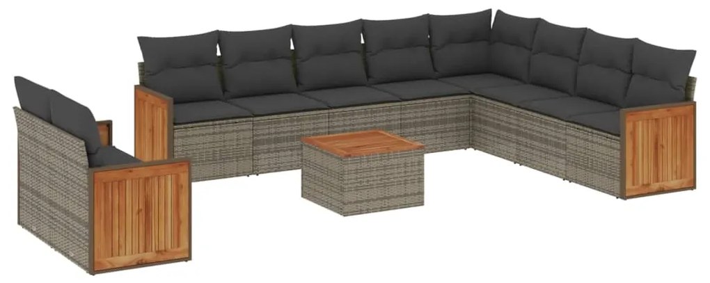 Set divani da giardino 11 pz con cuscini in polyrattan grigio