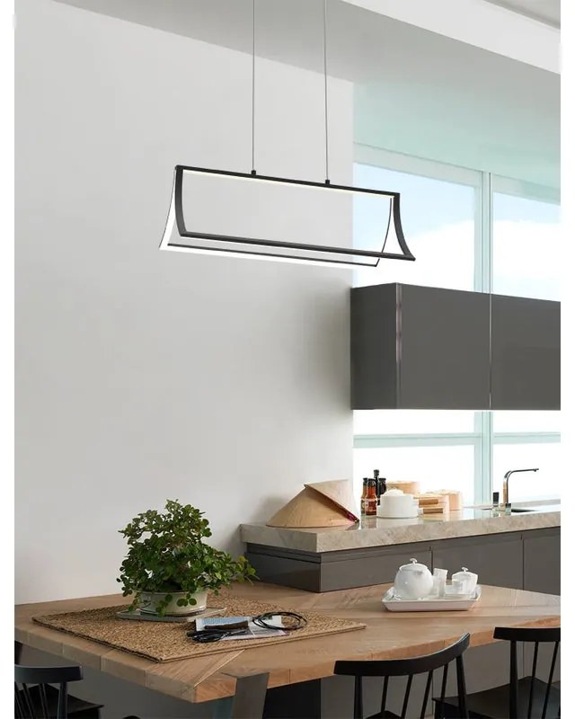 Lampadario LED design Opera nero, luce naturale 3650 lumen, NOVECENTO