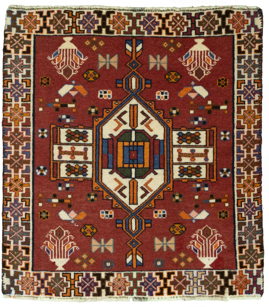 Shiraz Tappeto 70x60 Rosso (Iran) Annodato A Mano