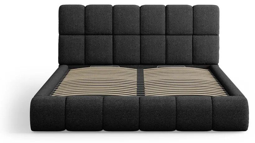 Letto matrimoniale imbottito nero con contenitore con griglia 140x200 cm Bellis - Micadoni Home