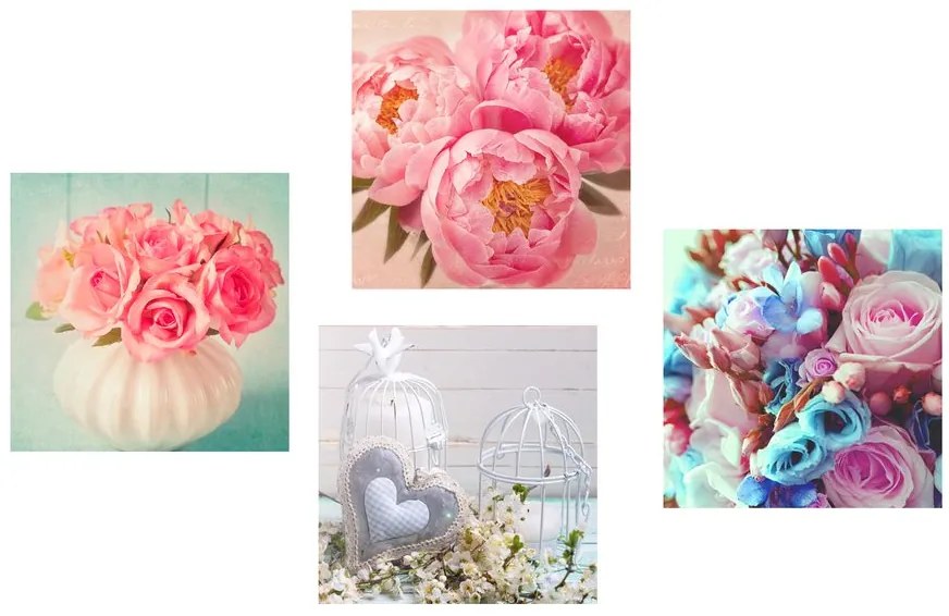 Set di quadri – Erba medica vintage con fiori