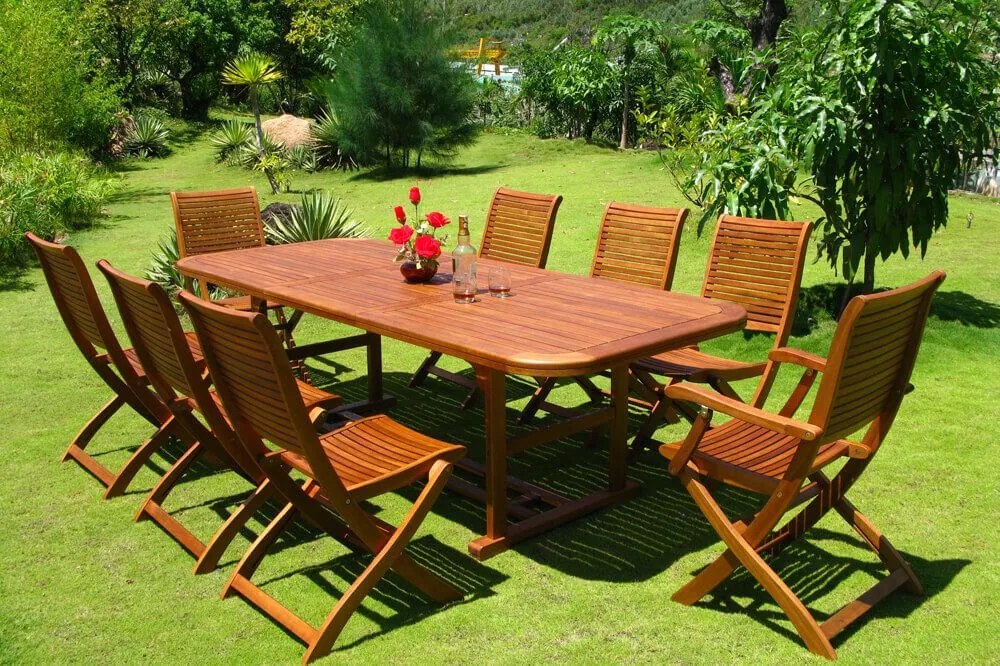 TURRIS - set tavolo in legno massiccio di acacia cm 150/200 x 90 x 74 h con 6 sedie e 2 poltrone Mulier