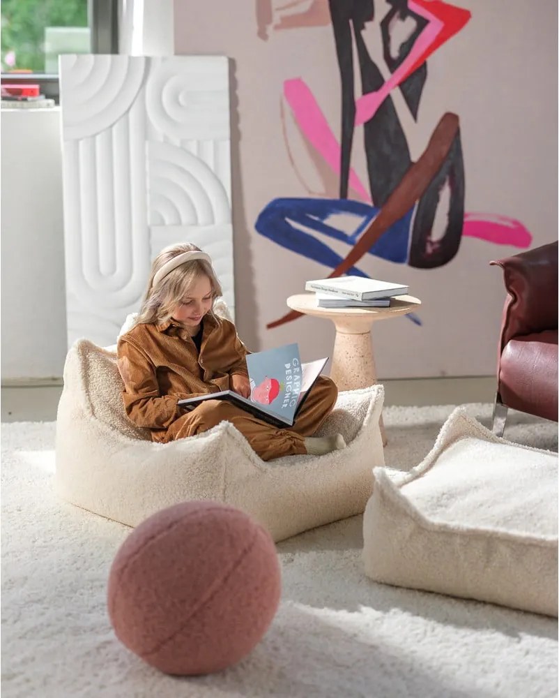 Pouf a sacco per bambini color crema con rivestimento in bouclé Square – Wigiwama