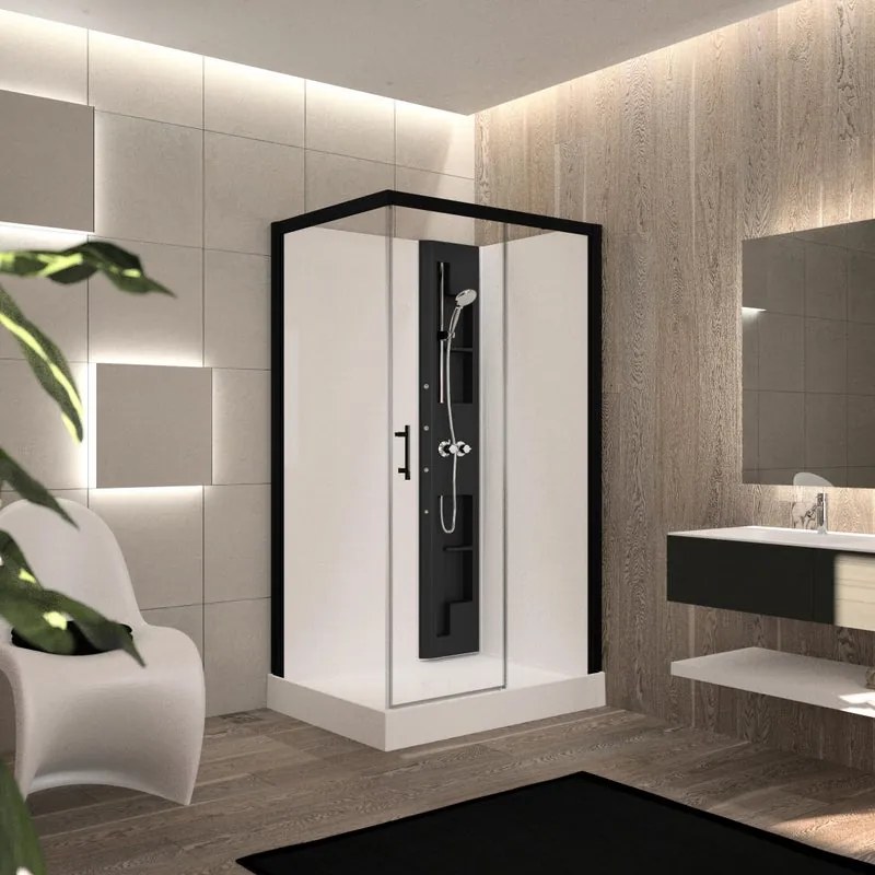 Cabina doccia idromassaggio rettangolare PERLA 120 x 80 cm nero e bianco con miscelatore meccanico