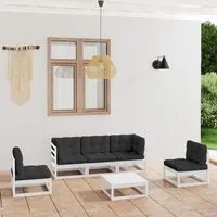 Set Divani da Giardino 6 pz con Cuscini Legno Massello di Pino 3076445