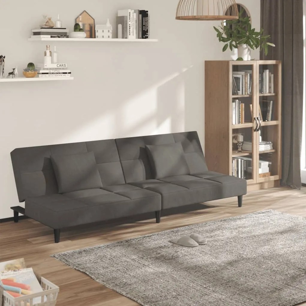 Divano Letto A 2 Posti Con 2 Cuscini Grigio Scuro İn Velluto /