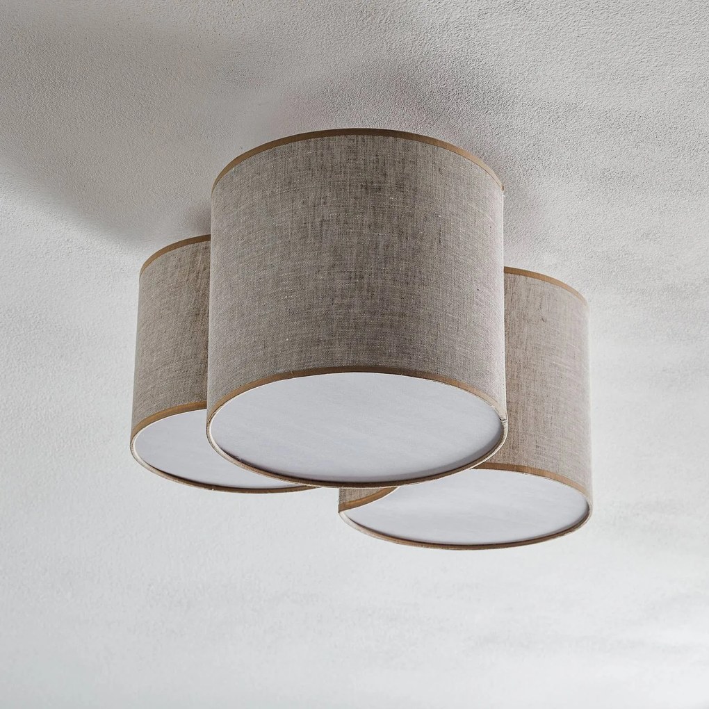 TK Lighting Mona Nature, plafoniera a 3 luci, lino naturale