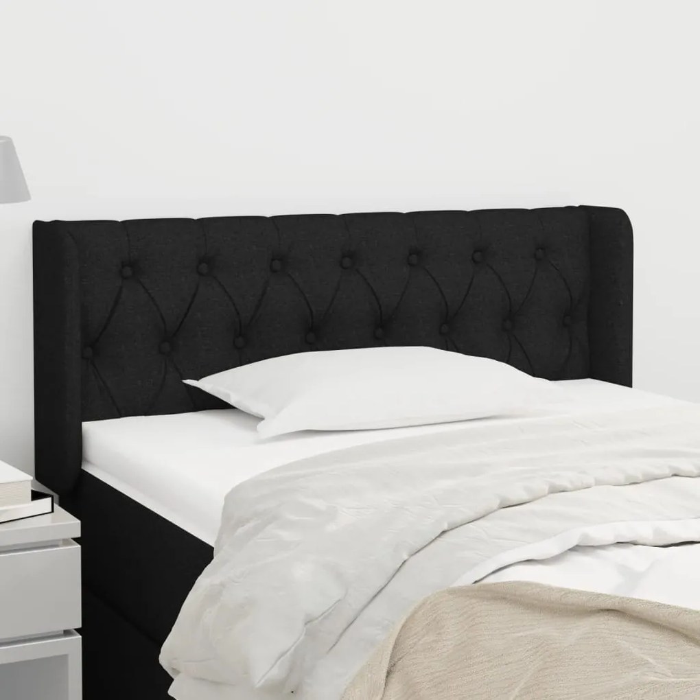 Testiera Ad Orecchio Nera 93x16x78/88 Cm İn Tessuto /