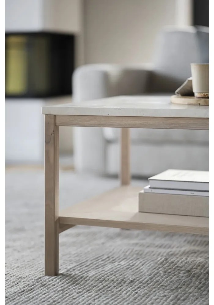 Tavolino bianco con piano in pietra 140x60 cm Orwel - Rowico