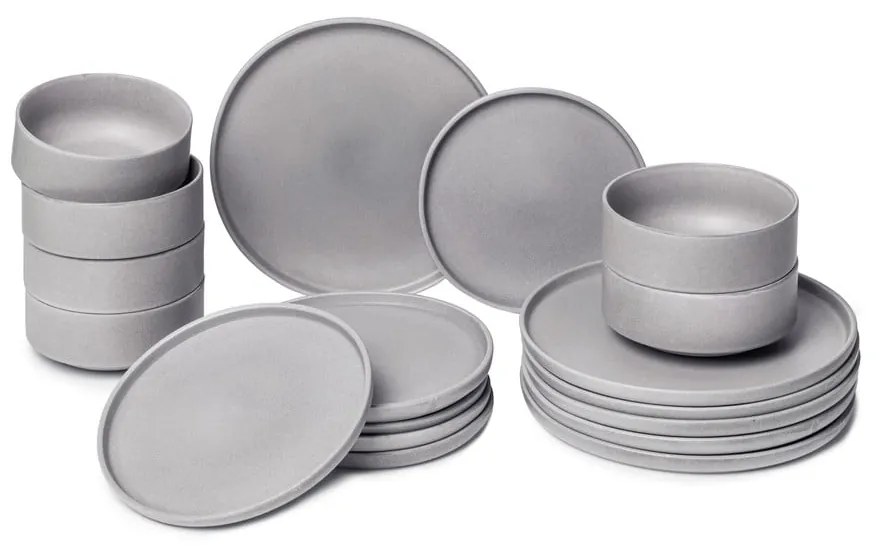 Set di piatti grigi in gres 18 pz Malia - Bonami Selection