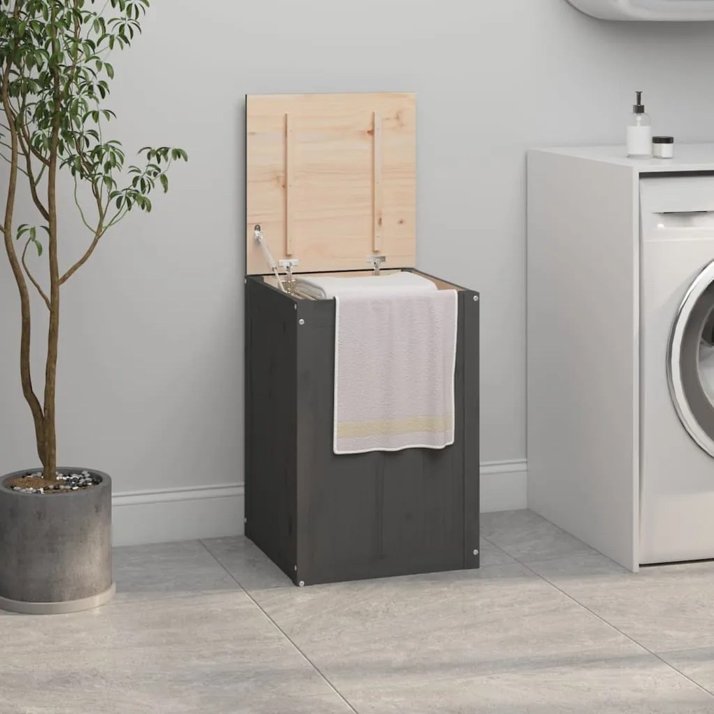 Contenitore Per Bucato Grigio 44x44x66 Cm Legno Massello Pino /