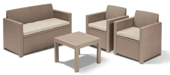 Salotto Da Esterno Marrone In Rattan Completo di Cuscini E Tavolino Alabama Keter