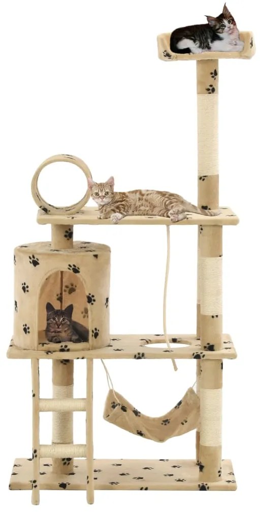 Albero Per Gatti E Tiragraffi Sisal 140 Cm Zampe Stampate Beige /
