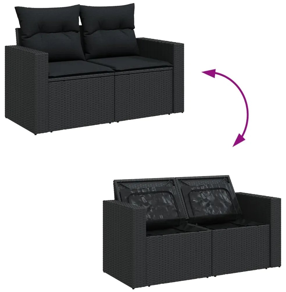 Set divani da giardino 13pz con cuscini nero in polyrattan