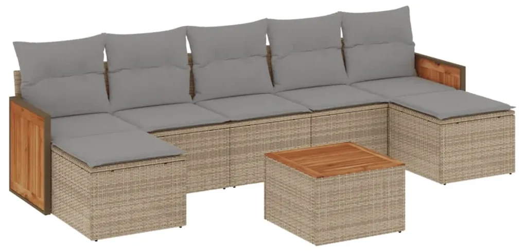 Set divano da giardino 8 pz con cuscini beige in polyrattan