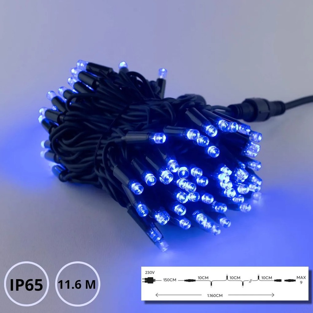 Catenaria Natalizia LED 11.6M IP65 Cavo VERDE Luce BLU Colore Blu 11000 °K