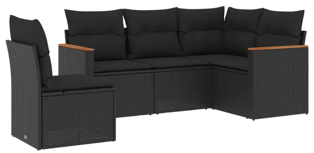 Set divani da giardino 5 pz con cuscini in polyrattan nero