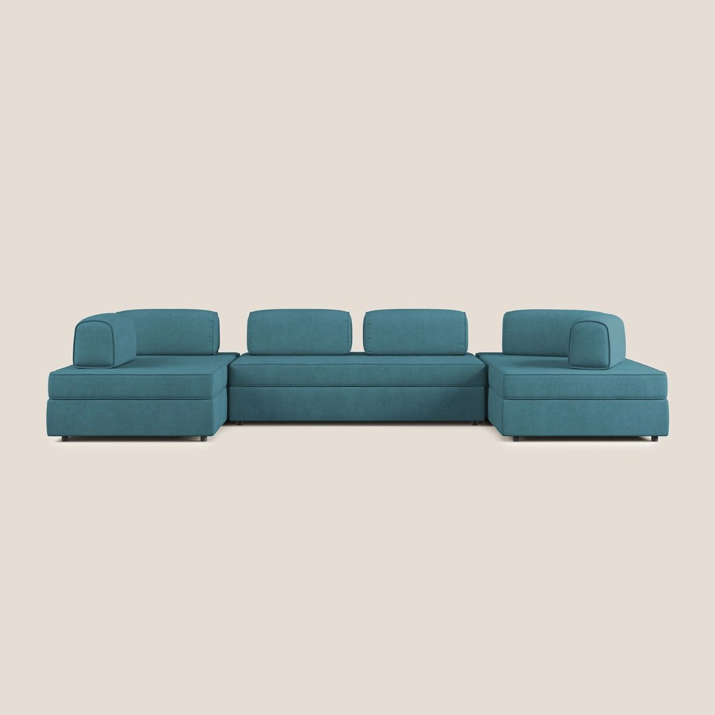 Liberty divano panoramico con pouf estraibile e schienali movibili in tessuto morbido impermeabile T02