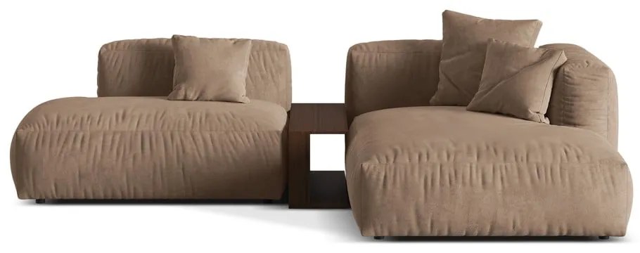 Divano angolare componibile marrone chiaro (con penisola a destra/con chaise lounge) con rivestimento in velluto Martina – Micadoni