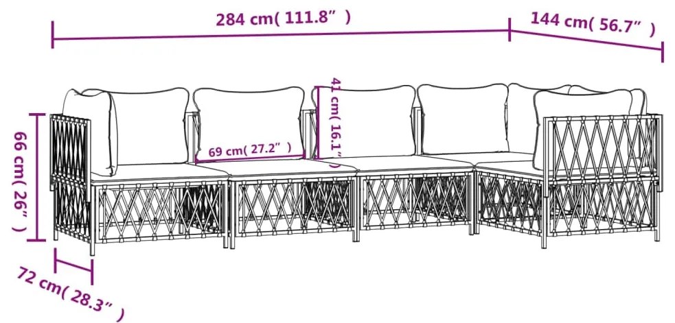 Set Salotto da Giardino 5 pz con Cuscini in Acciaio Antracite