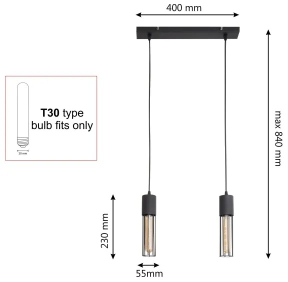 Lampadario a sospensione con filo MELODY 2xE27/15W/230V nero