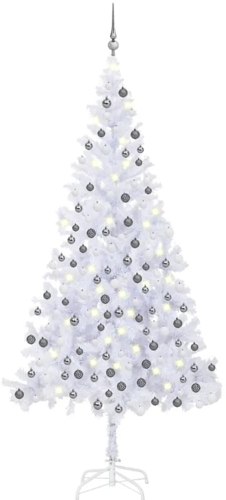 Albero di Natale Artificiale Preilluminato con Palline, Albero di Natale Artificiale Preiluminato Palline 240 cm Bianco