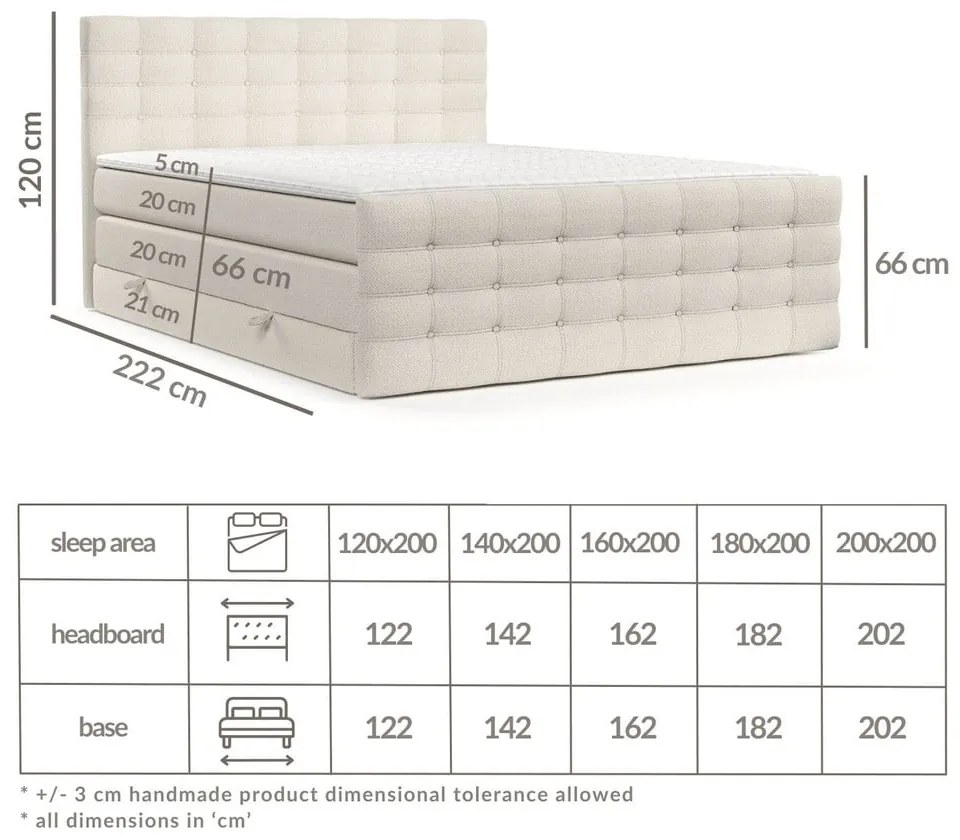 Letto boxspring crema con spazio contenitivo 180x200 cm Blend - Maison de Rêve