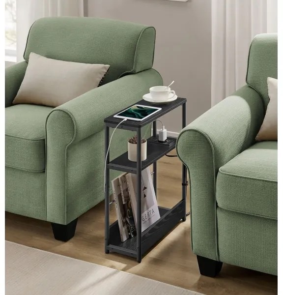 Tavolino d'appoggio con presa elettrica integrata e porte USB ROD nero