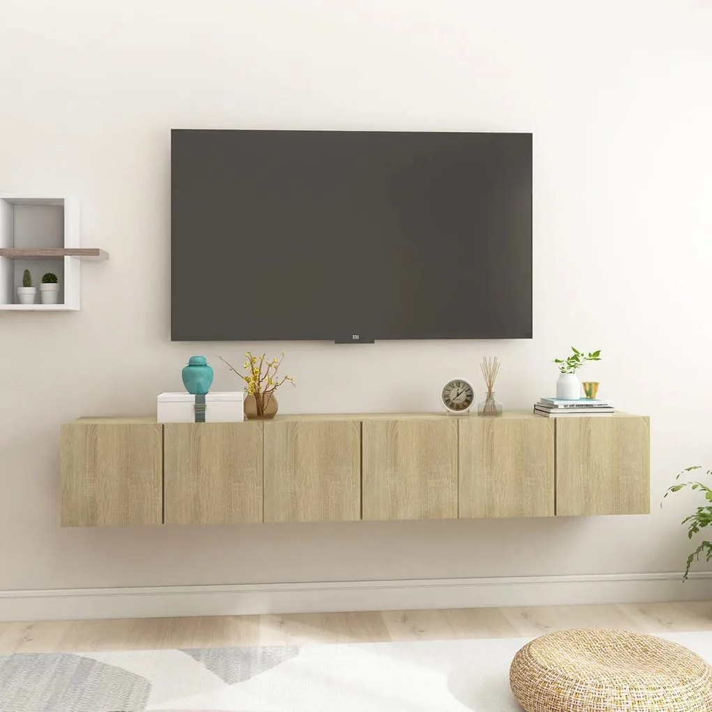 Mobili Porta Tv Pensili 3pz Rovere Sonoma 60x30x30 Cm /