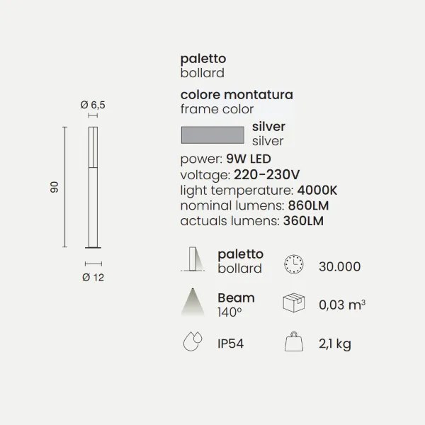 Paletto per esterni a LED in alluminio Silver TOMMY H90 cm