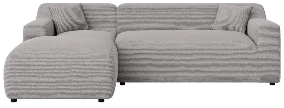 Divano angolare grigio chiaro (con penisola a sinistra e chaise lounge) rivestito in velluto a coste Martin – Ropez