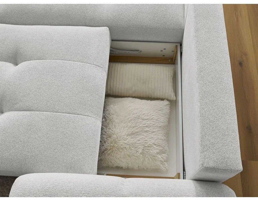 Divano angolare grigio chiaro allungabile/con contenitore (con penisola a sinistra/con chaise lounge) con rivestimento in ciniglia Roxelane – Bobochic Paris