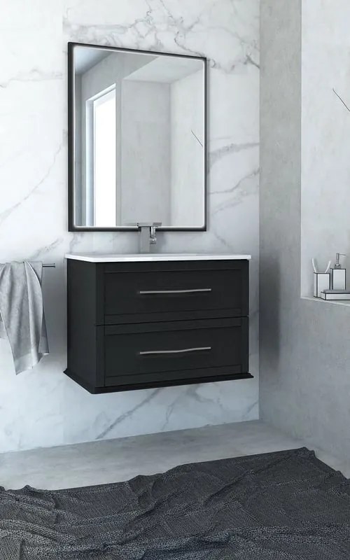 Mobile da bagno sospeso sotto lavabo L 74 x H 55 x P 46 cm grafite laccato opaco, 2 cassetti BADEN HAUS Tiffany