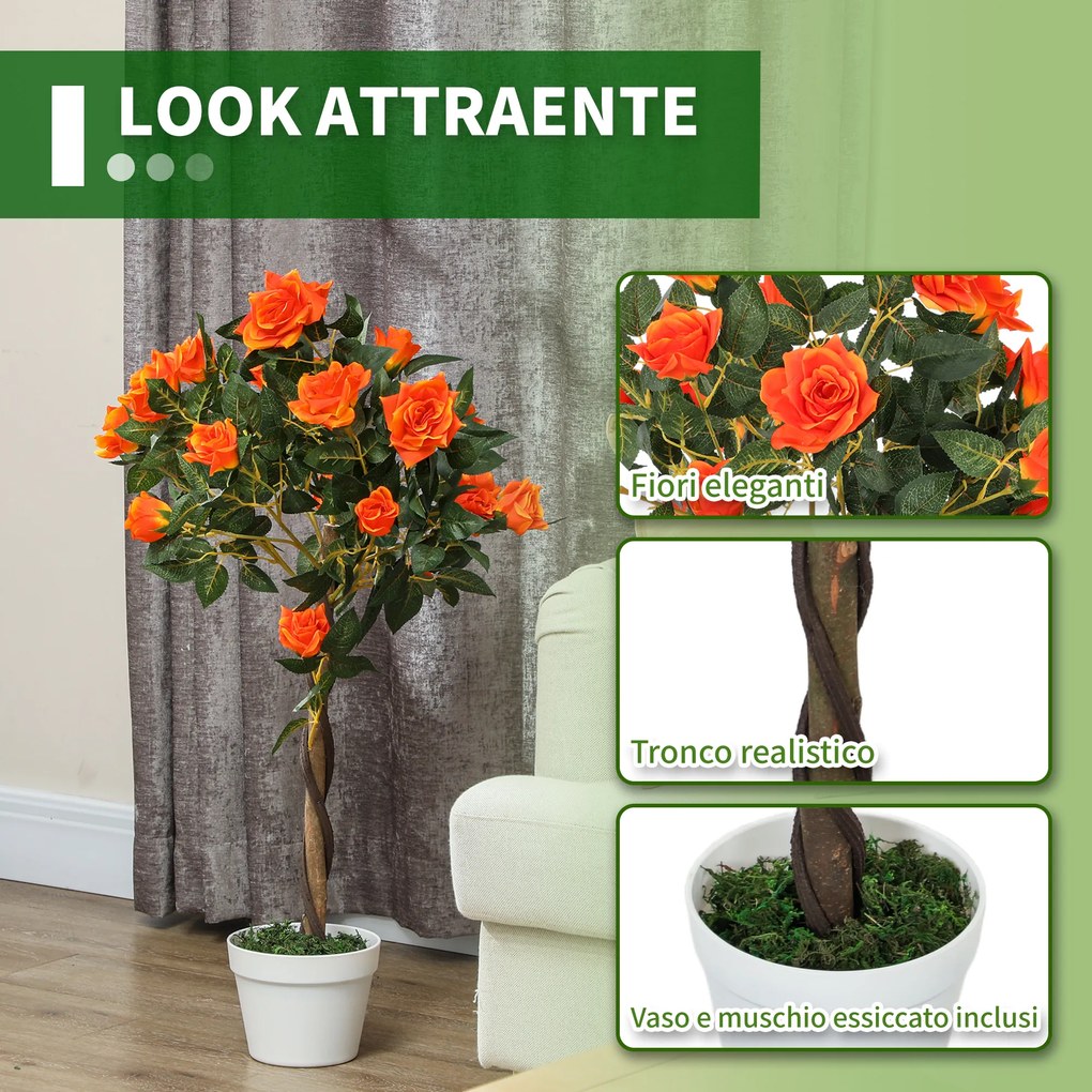 Set 2 Piante Artificiali Camelie con 21 Fiori per Interni con Vaso in PE Arancione...