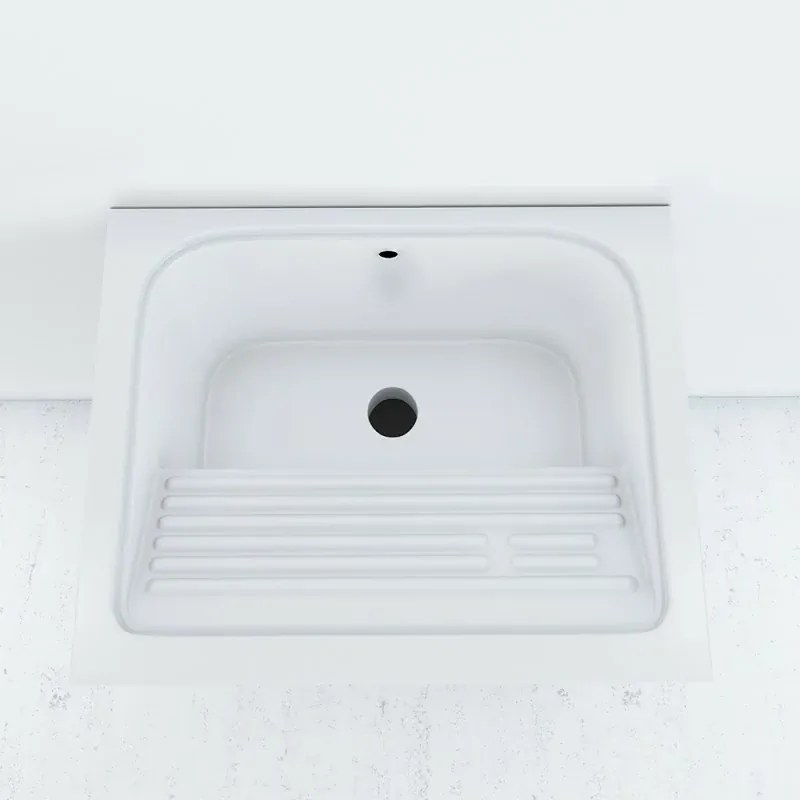 Mobile lavatoio grigio 60x50 cm con vasca e strofinatoio integrato in ceramica