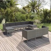 Set Divani da Giardino 10 pz con Cuscini in Polyrattan Grigio 3094582