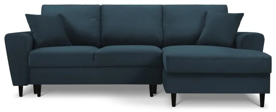 Divano angolare blu scuro allungabile e con contenitore (con penisola a destra/con chaise lounge) con rivestimento in velluto a coste Kyoto – Cosmopolitan Design