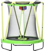 Trampolino Elastico per Bambini 3-10 Anni 140x155cm con Rete di Sicurezza Canestro e Palle Verde