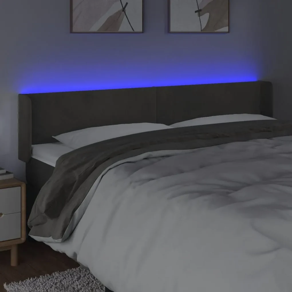 Testiera a led grigio scuro 203x16x78/88 cm in velluto
